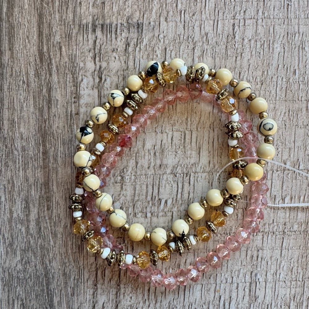 Chic Beaded Bracelet Set - Yellow, Orange and Pink